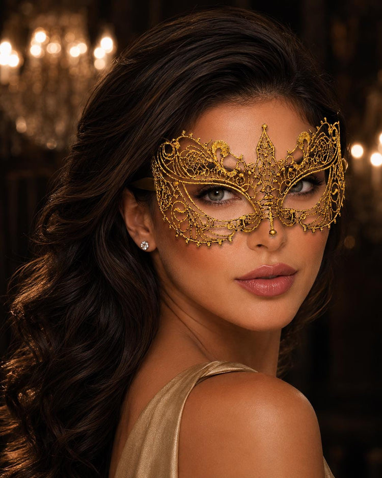 Mustard Yellow Lace Masquerade Mask
