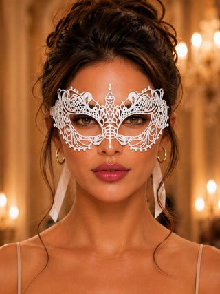White Lace Masquerade Mask – Elegant Venetian Eye Mask for Masquerade Parties, Prom, Mardi Gras, Halloween, Cosplay & Costume Events