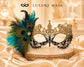 Gold Turquoise peacock feather masquerade mask for women product view 4