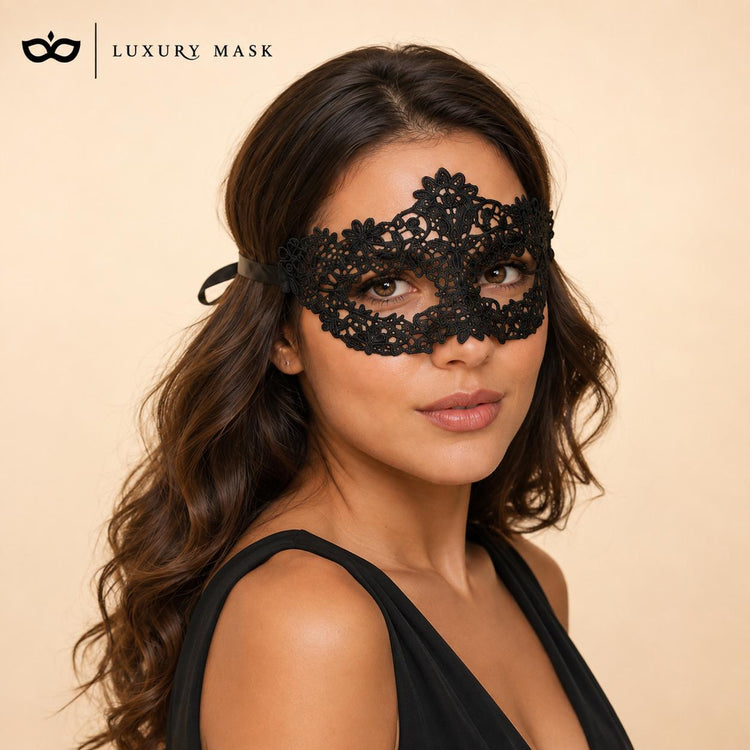 Black lace masquerade mask couples set product view 3