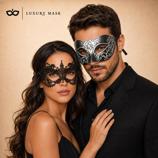 Black Silver lace masquerade mask couples set