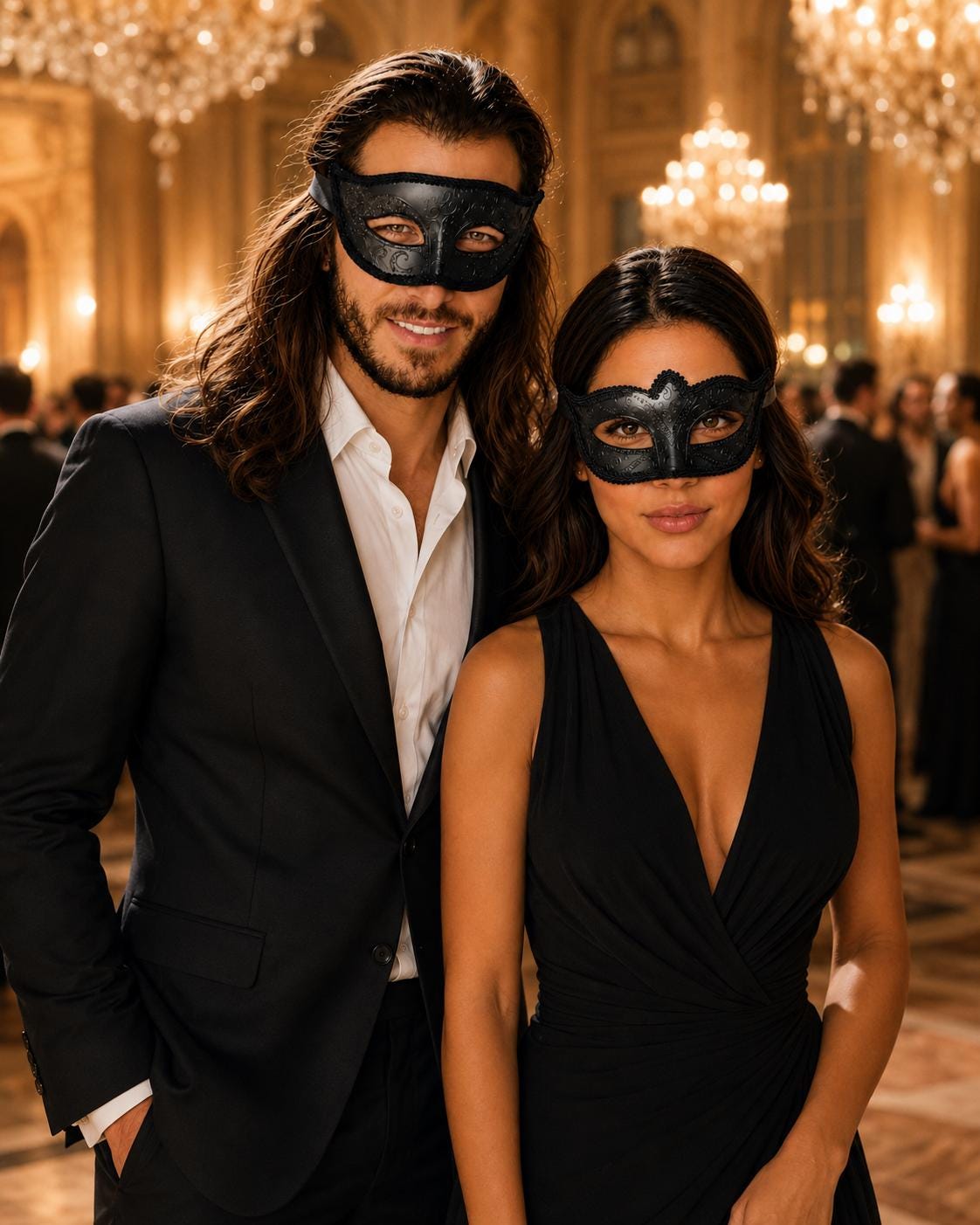 Black masquerade mask couples set product view 2