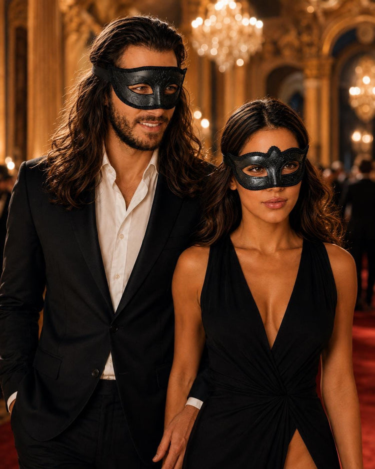 Black masquerade mask couples set product view 4