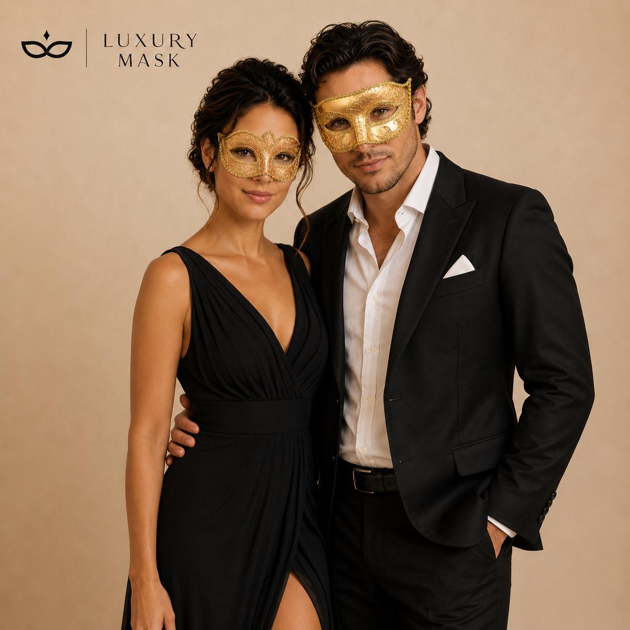 Gold masquerade mask couples set product view 3