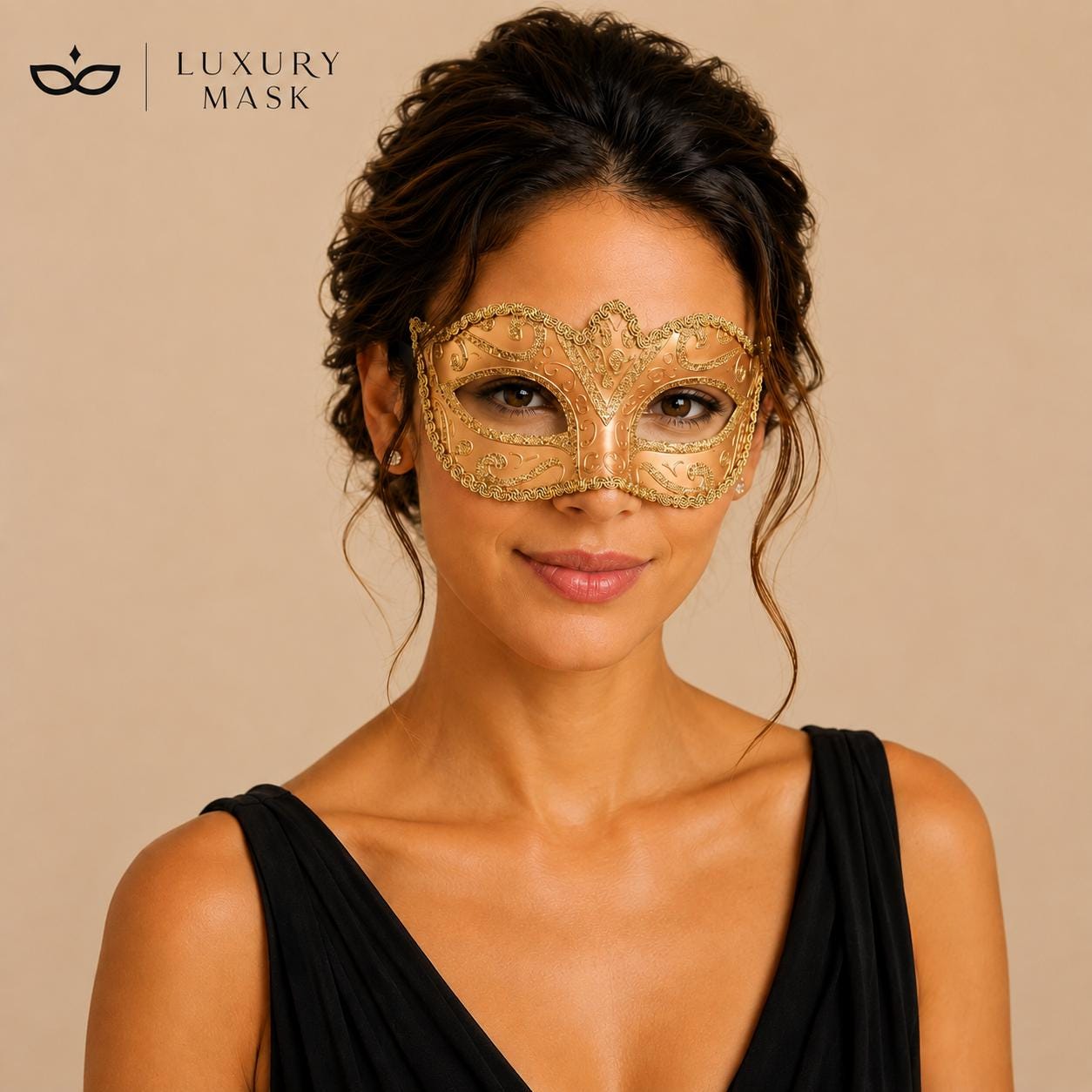 Gold masquerade mask couples set product view 4