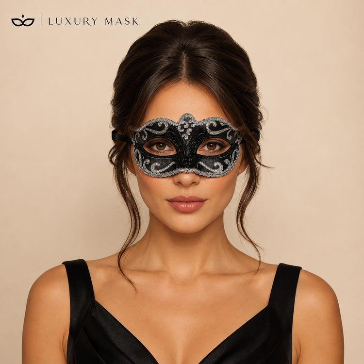 Black Silver Venetian masquerade mask for women