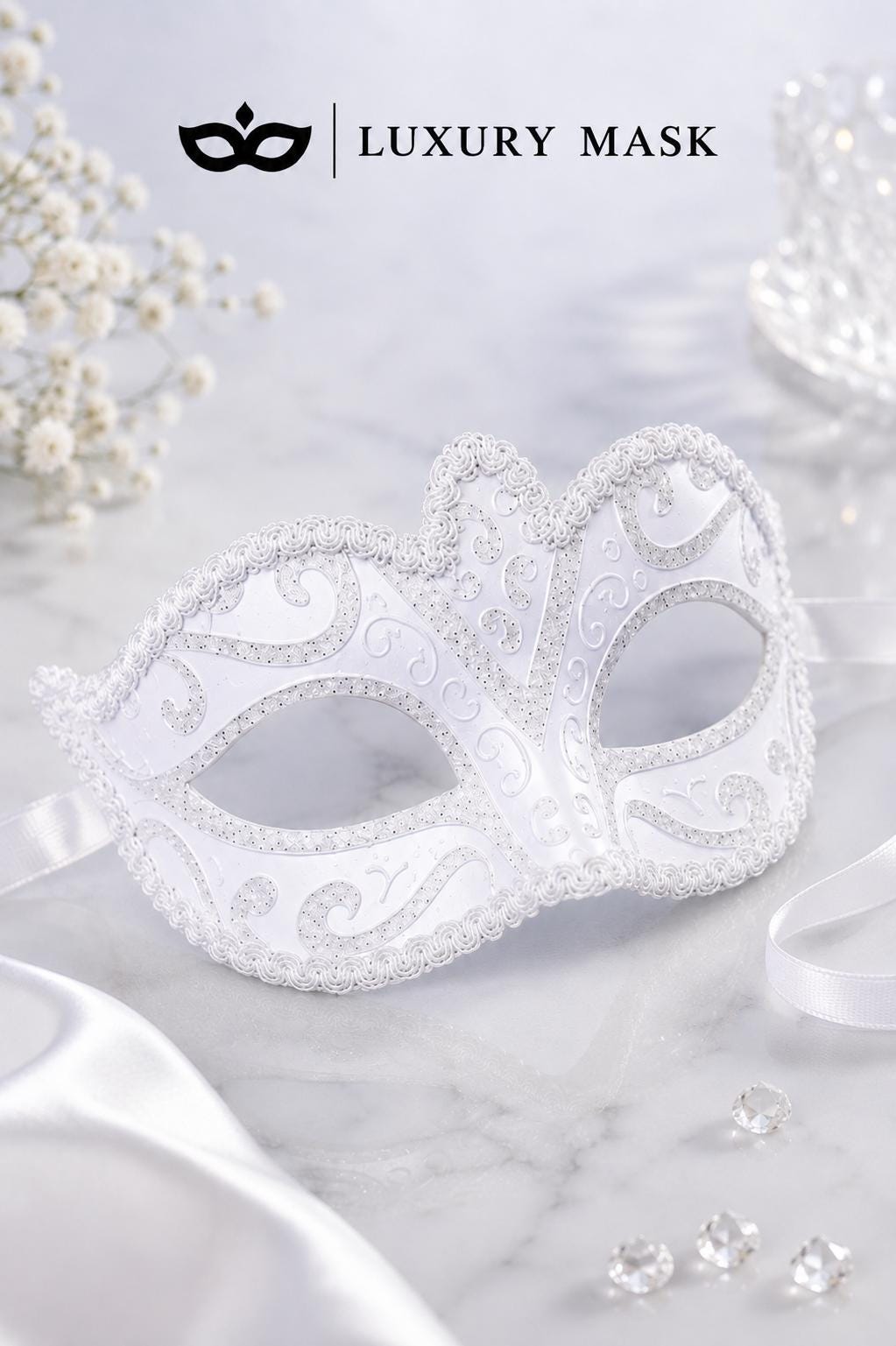 White masquerade mask for women product view 4