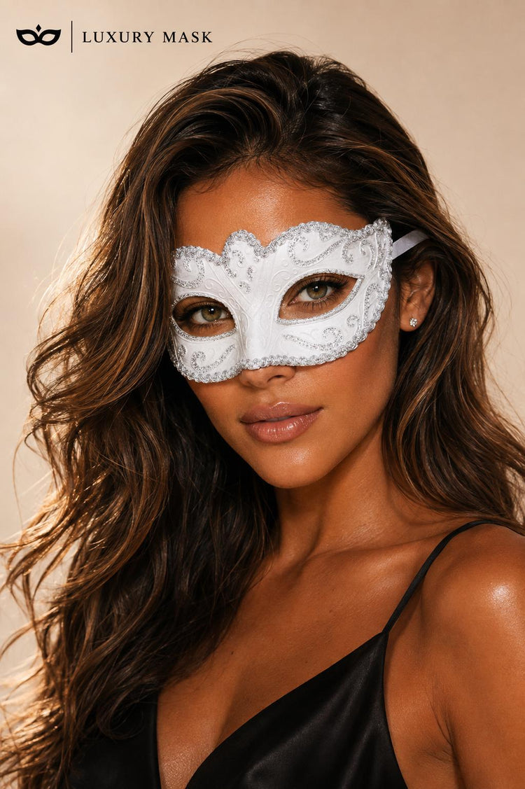 Silver White Venetian masquerade mask for women