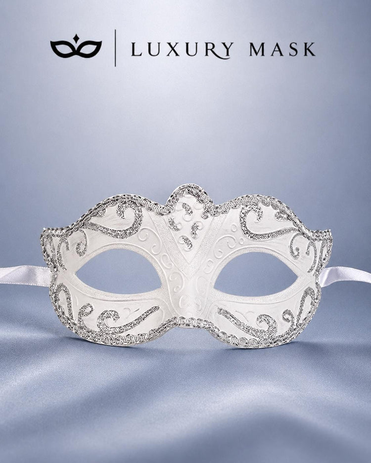 Silver White Venetian masquerade mask for women product view 6