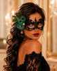 Black peacock feather masquerade mask for women product view 5