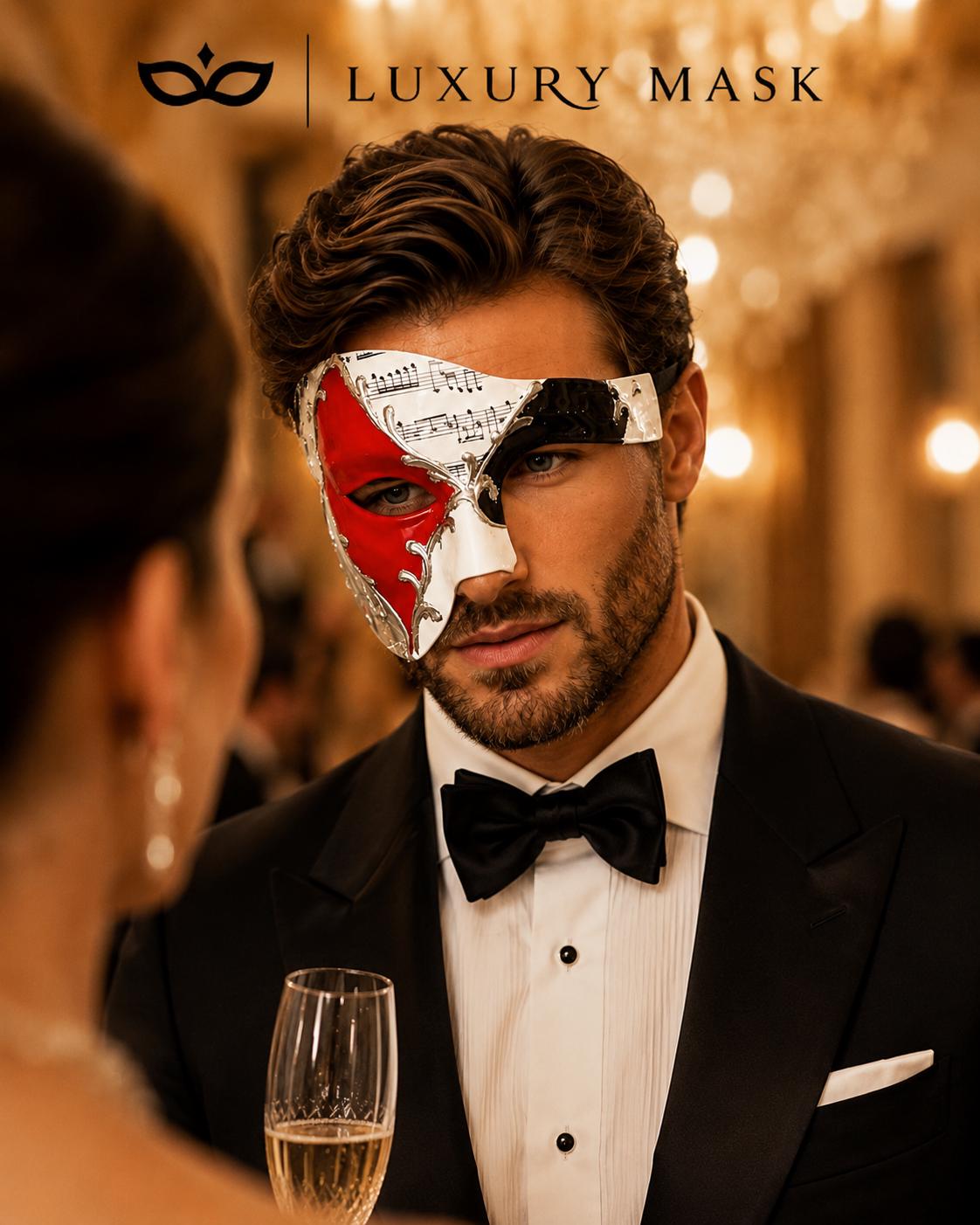 Silver Red masquerade mask for men product view 3