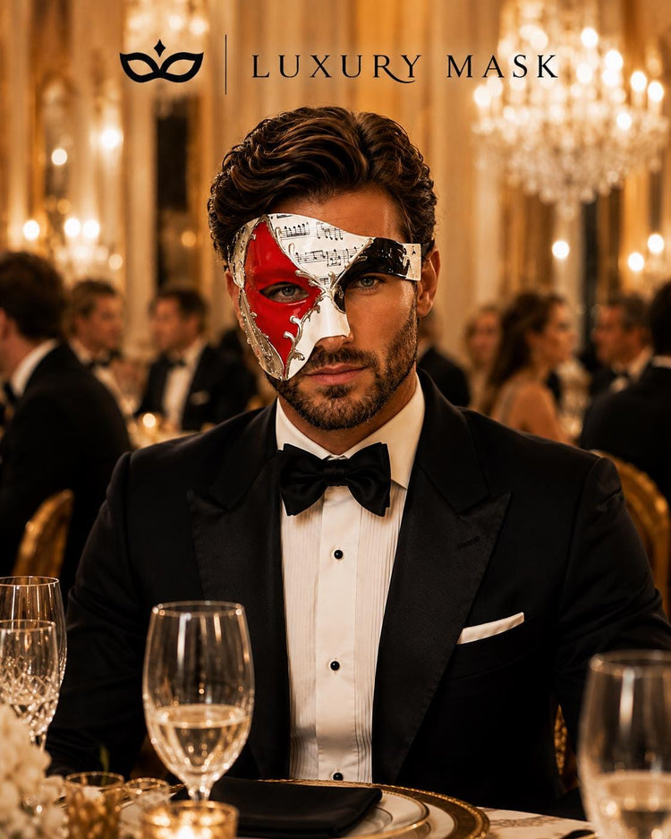 Silver Red masquerade mask for men product view 4