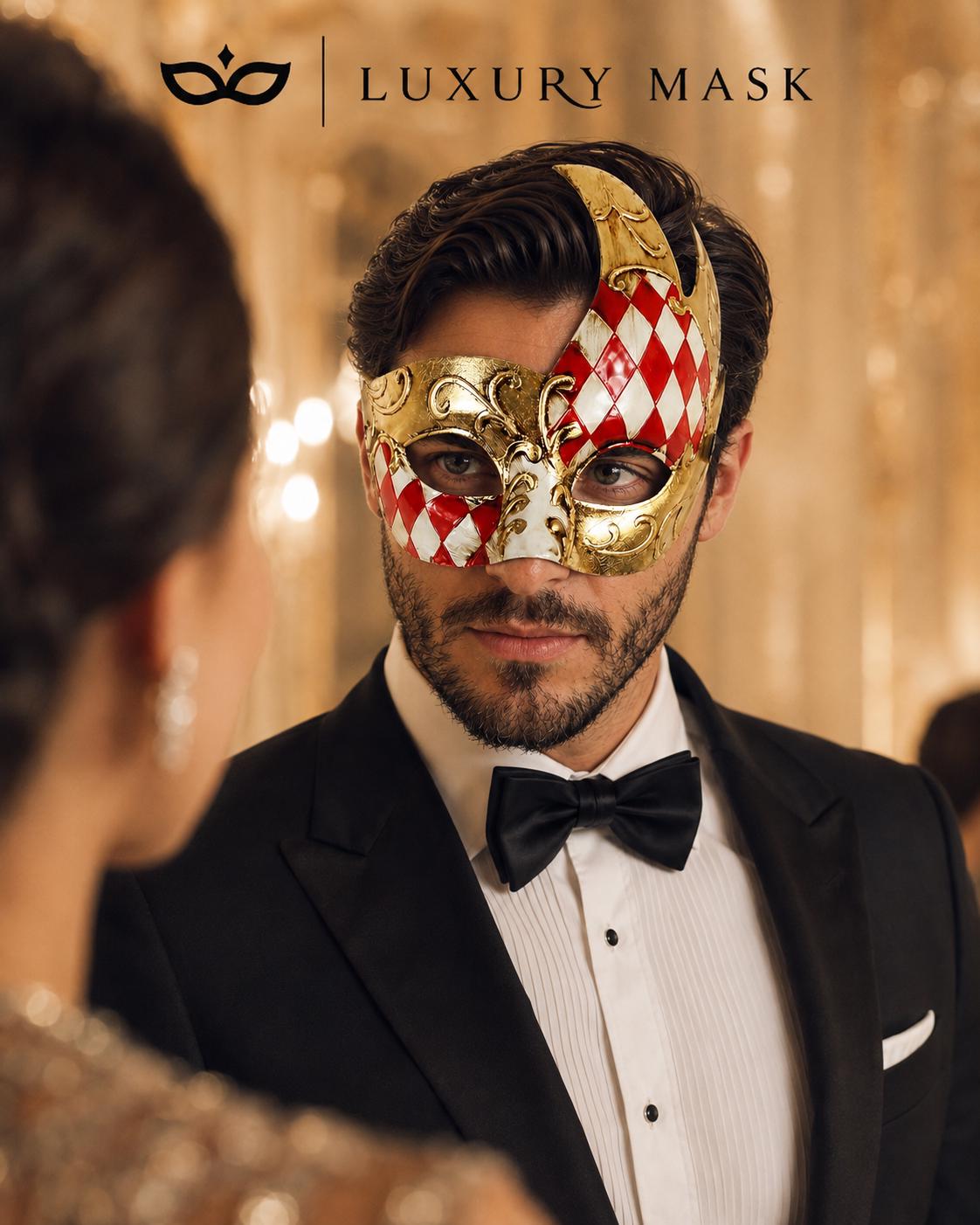 Gold Red masquerade mask for men product view 4