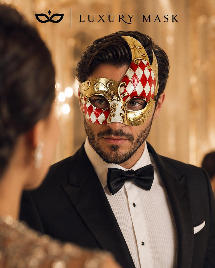 Gold Red masquerade mask for men product view 4