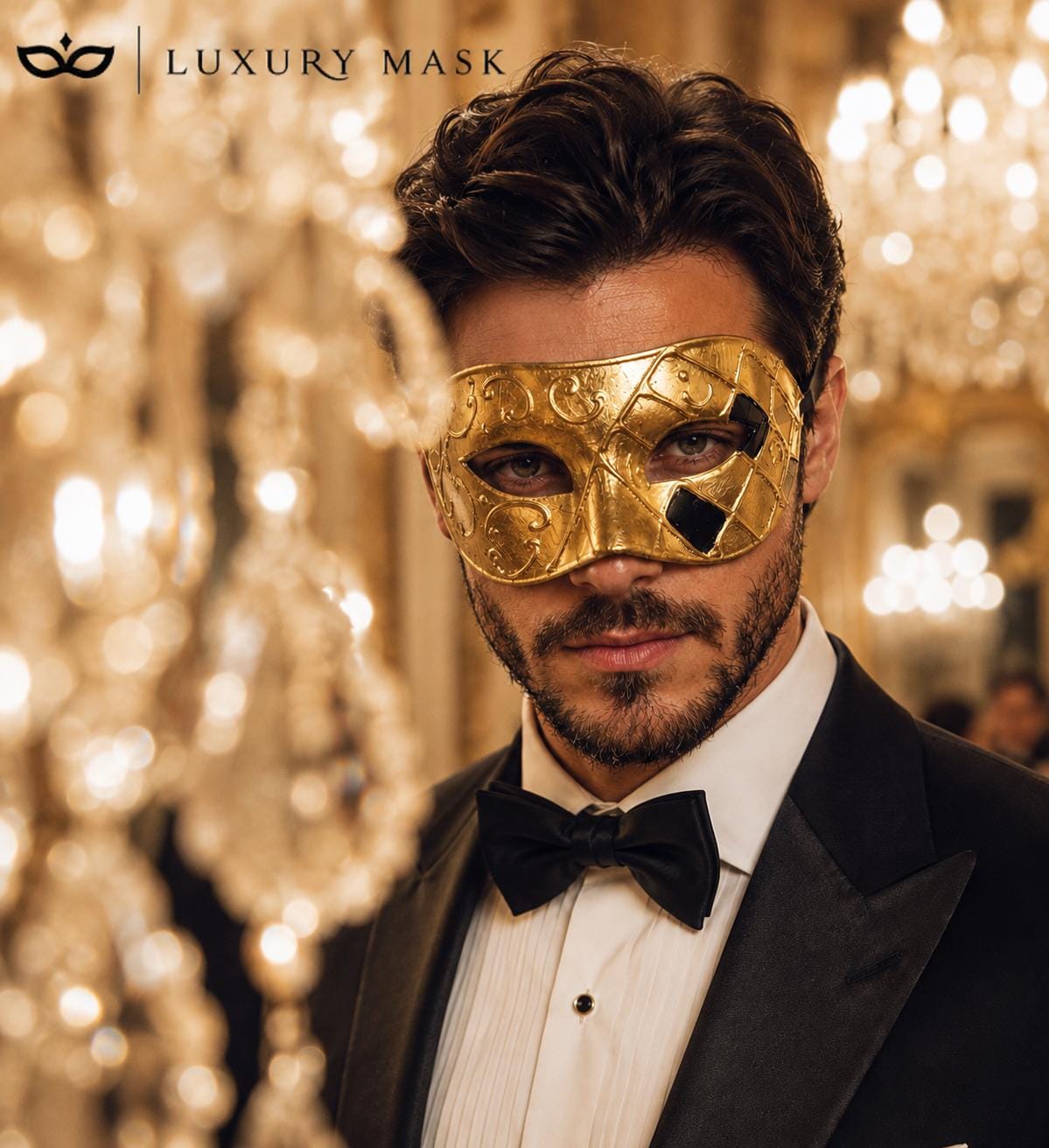 Gold masquerade mask for men product view 3