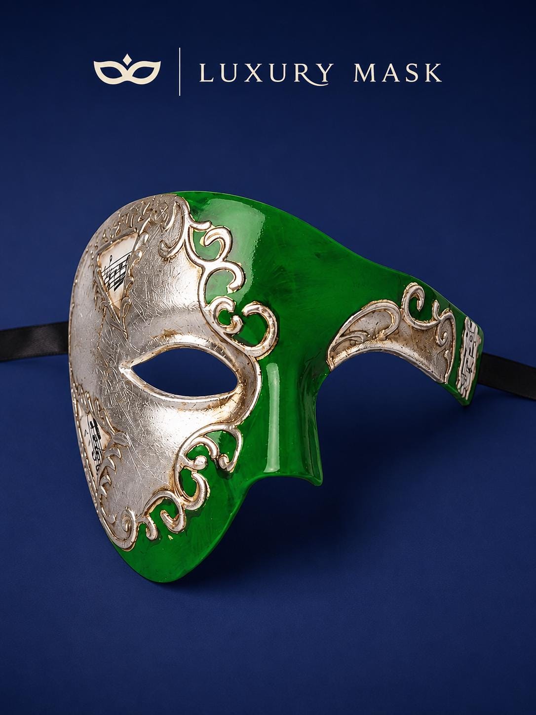 Silver Green masquerade mask for men product view 5