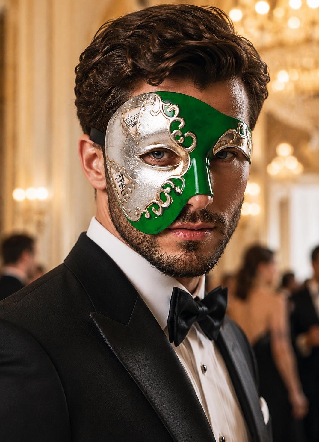 Silver Green masquerade mask for men product view 2