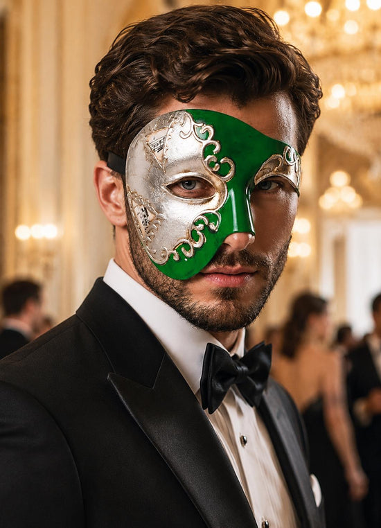 Silver Green masquerade mask for men product view 2