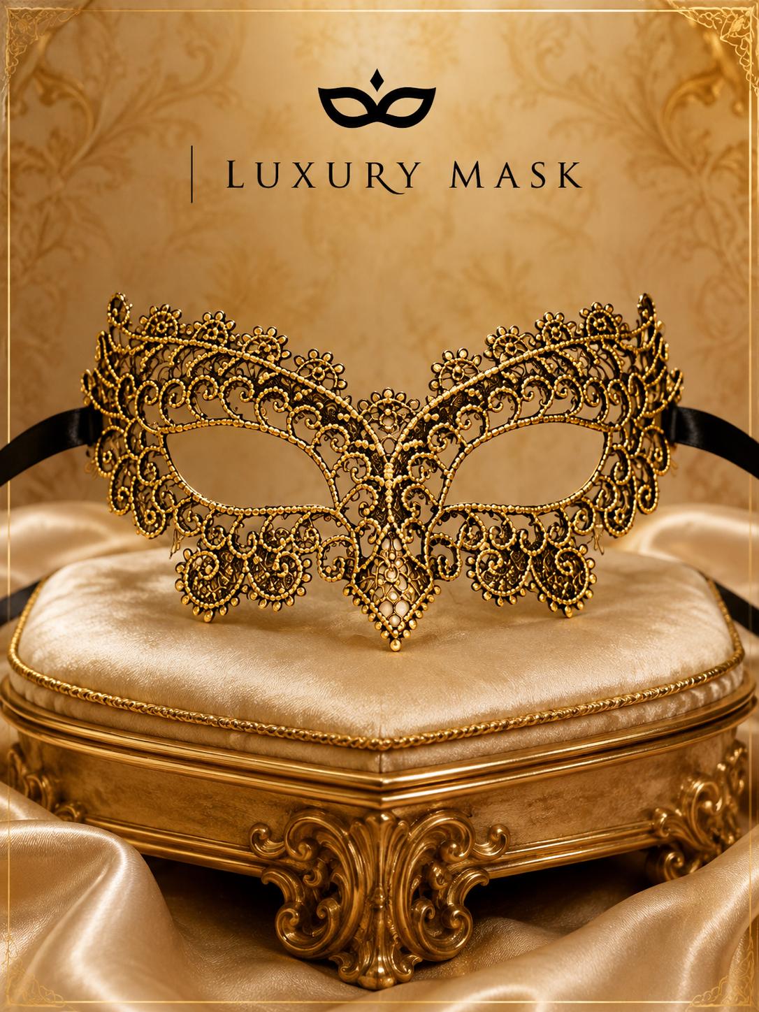 Black Gold lace masquerade mask for women product view 5