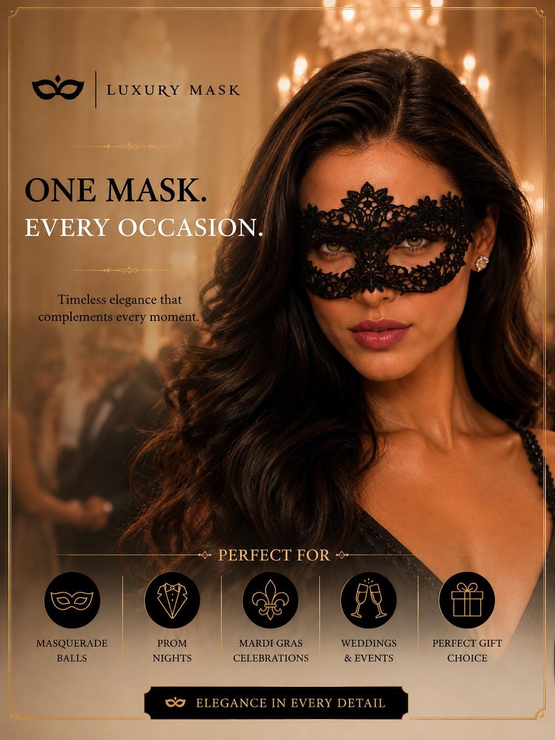 Black lace masquerade mask for women product view 7