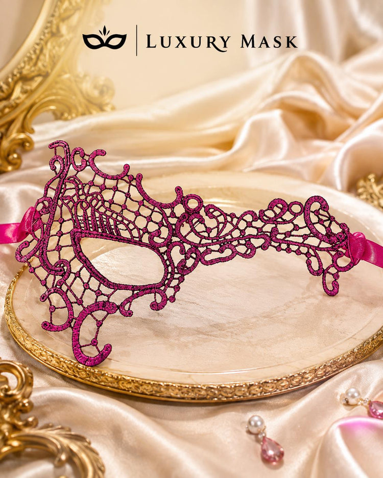 Pink Magenta lace masquerade mask for women product view 5