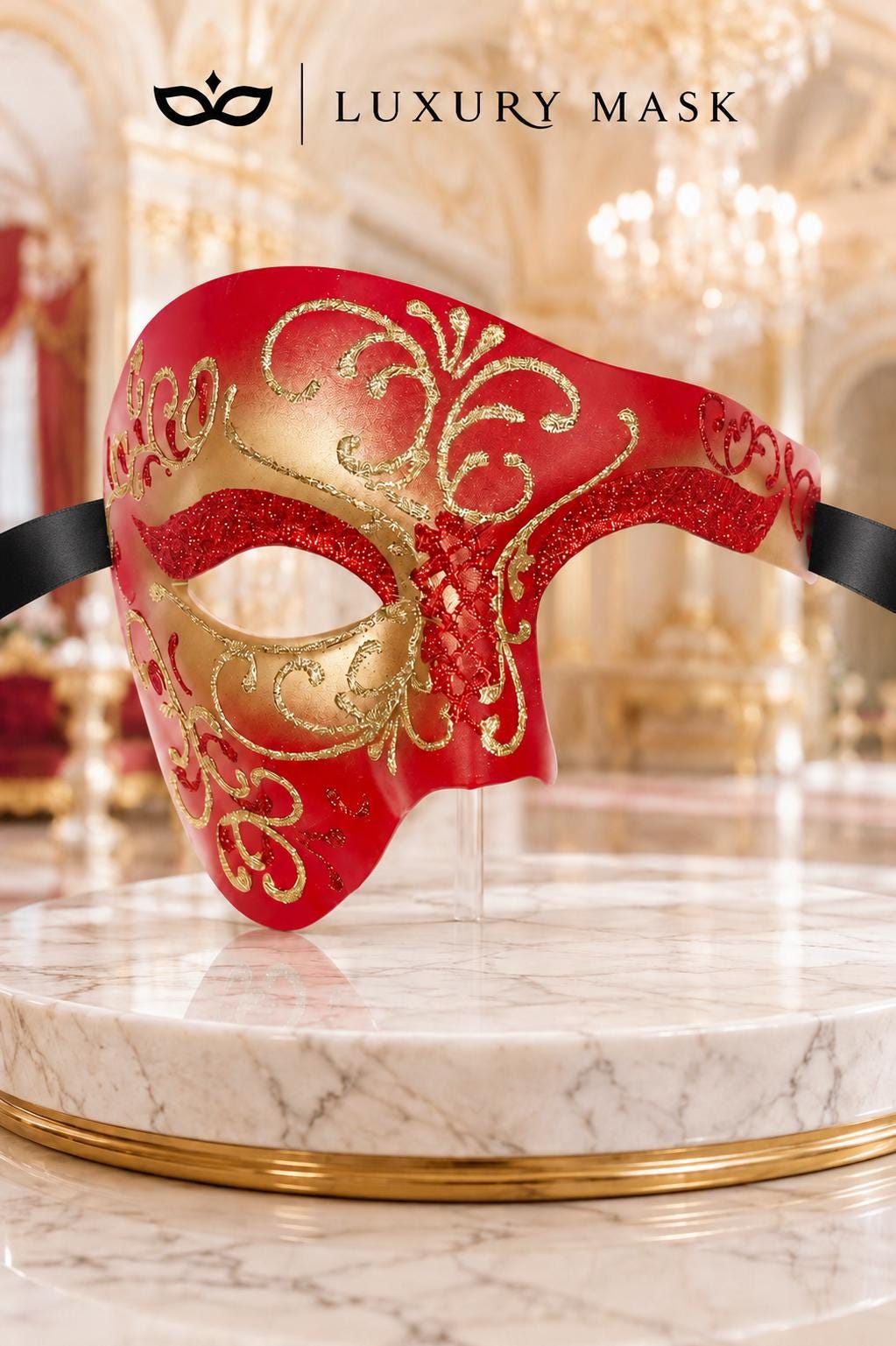 Red & Gold Glitter Phantom Mask