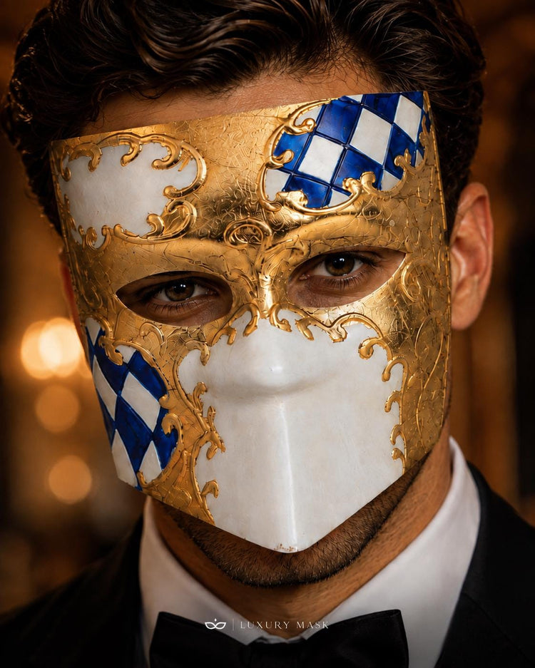 Gold White masquerade mask product view 2