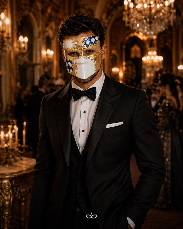 Gold White masquerade mask product view 6