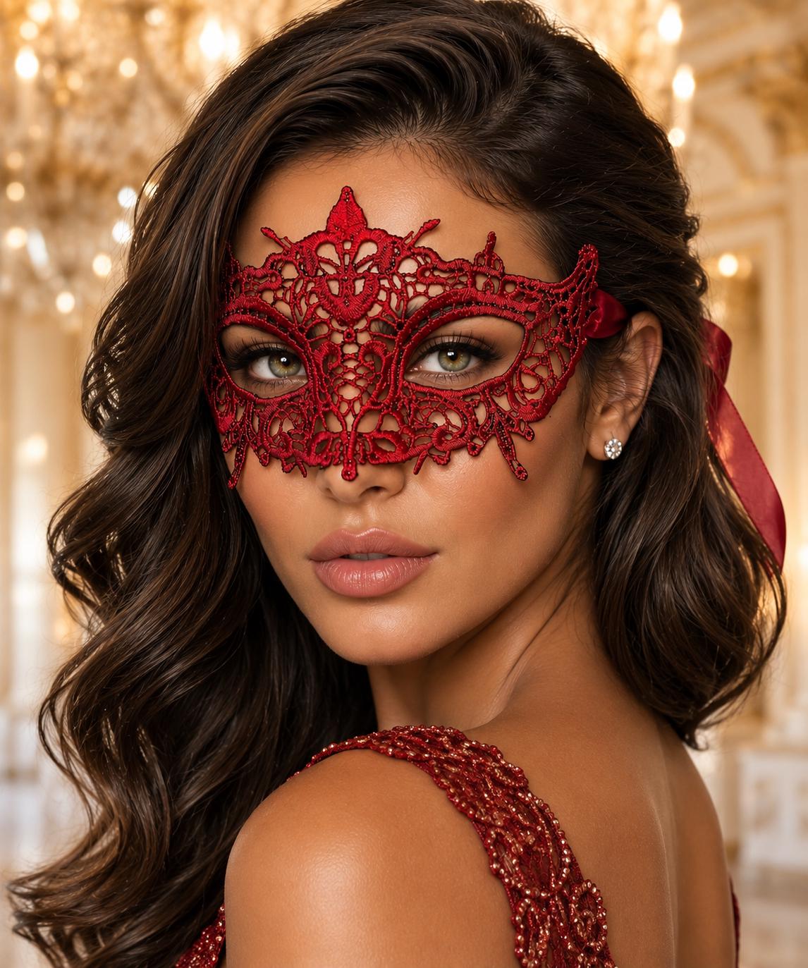 Red Lace Masquerade Mask for Women