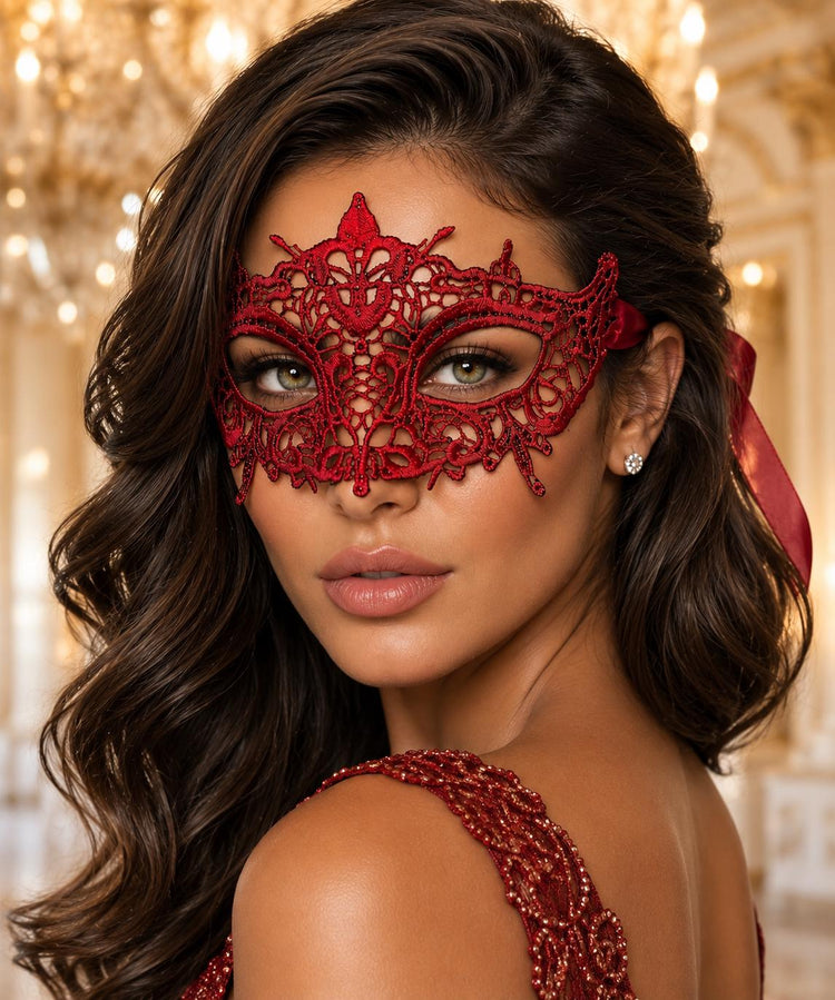 Red Lace Masquerade Mask for Women