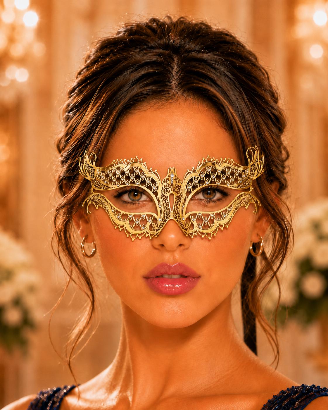 Gold metal masquerade mask for women