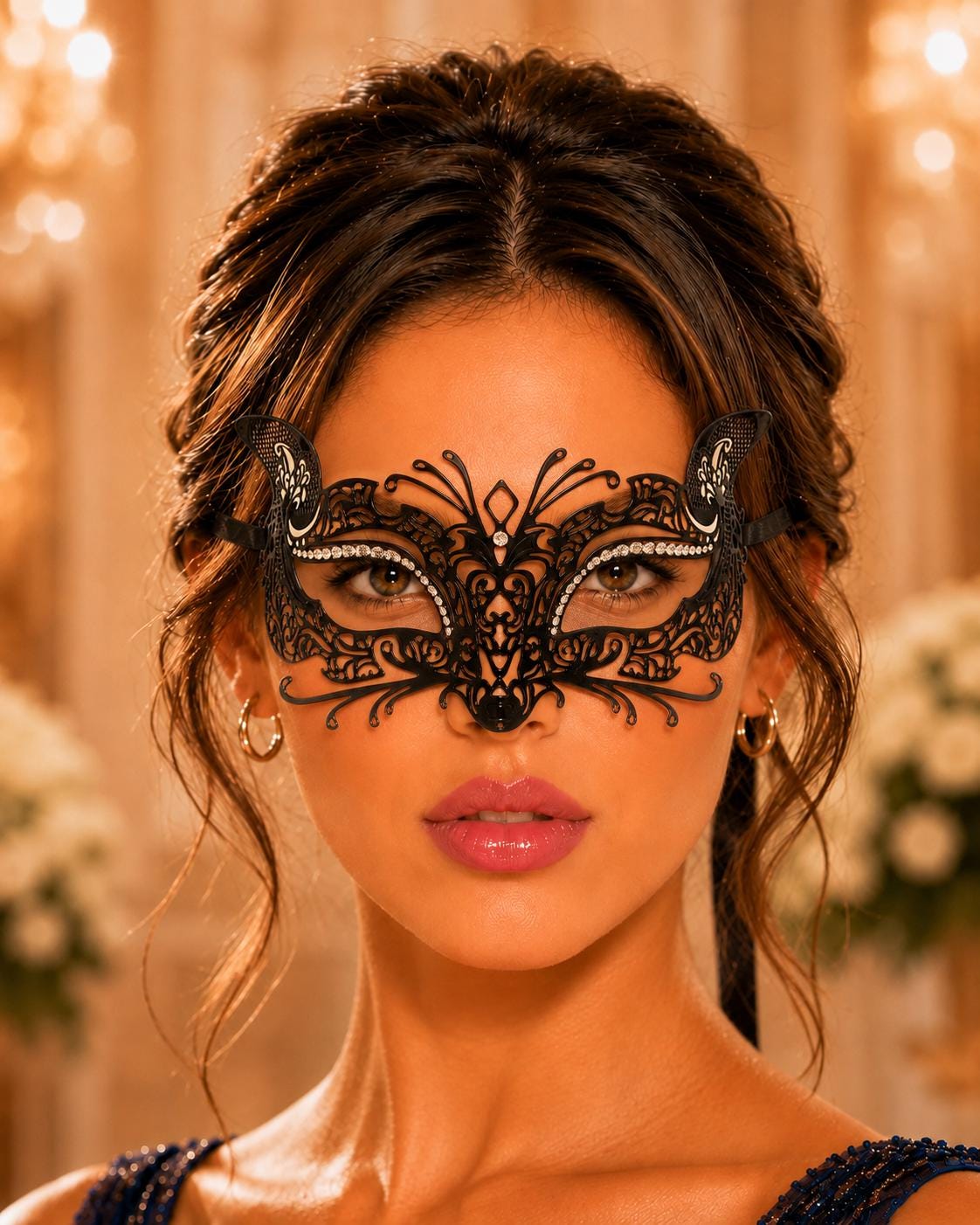 Black metal masquerade mask for women
