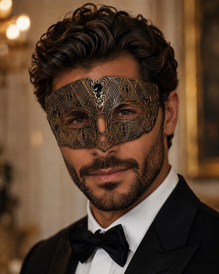 Black metal masquerade mask for men