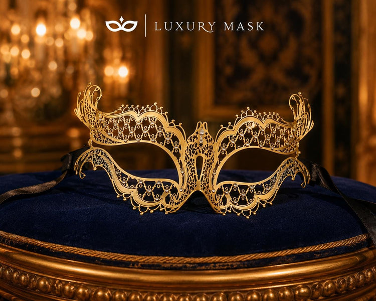 Gold metal masquerade mask for women product view 4