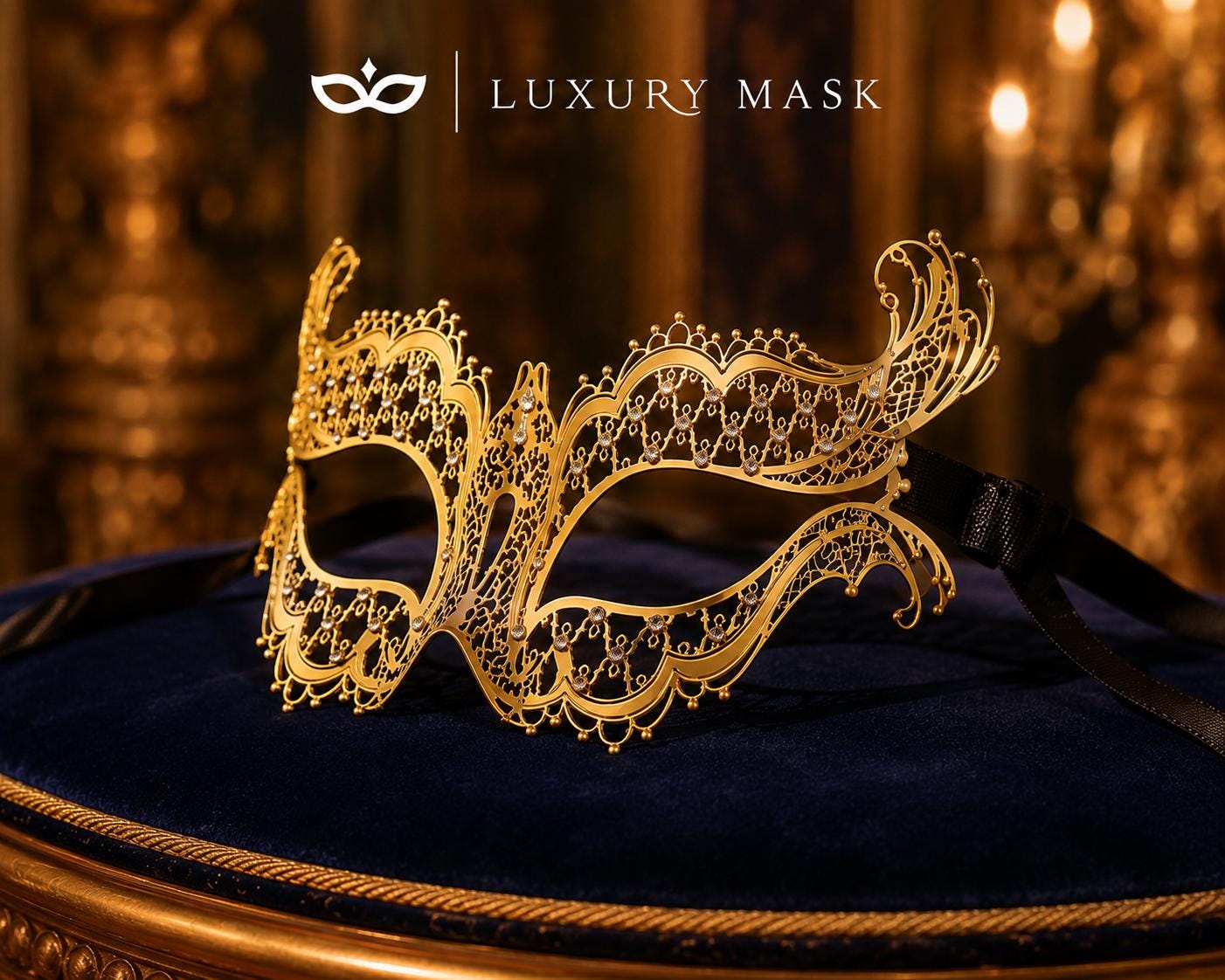 Gold metal masquerade mask for women product view 5