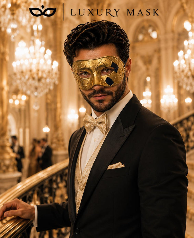 Antique Blue Gold Venetian Mask For Men