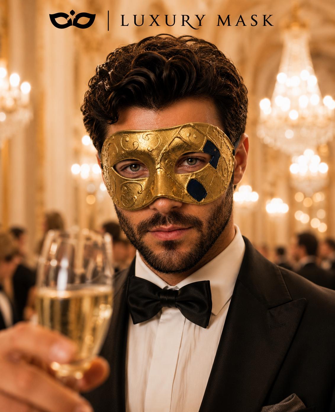 Antique Blue Gold Venetian Mask For Men