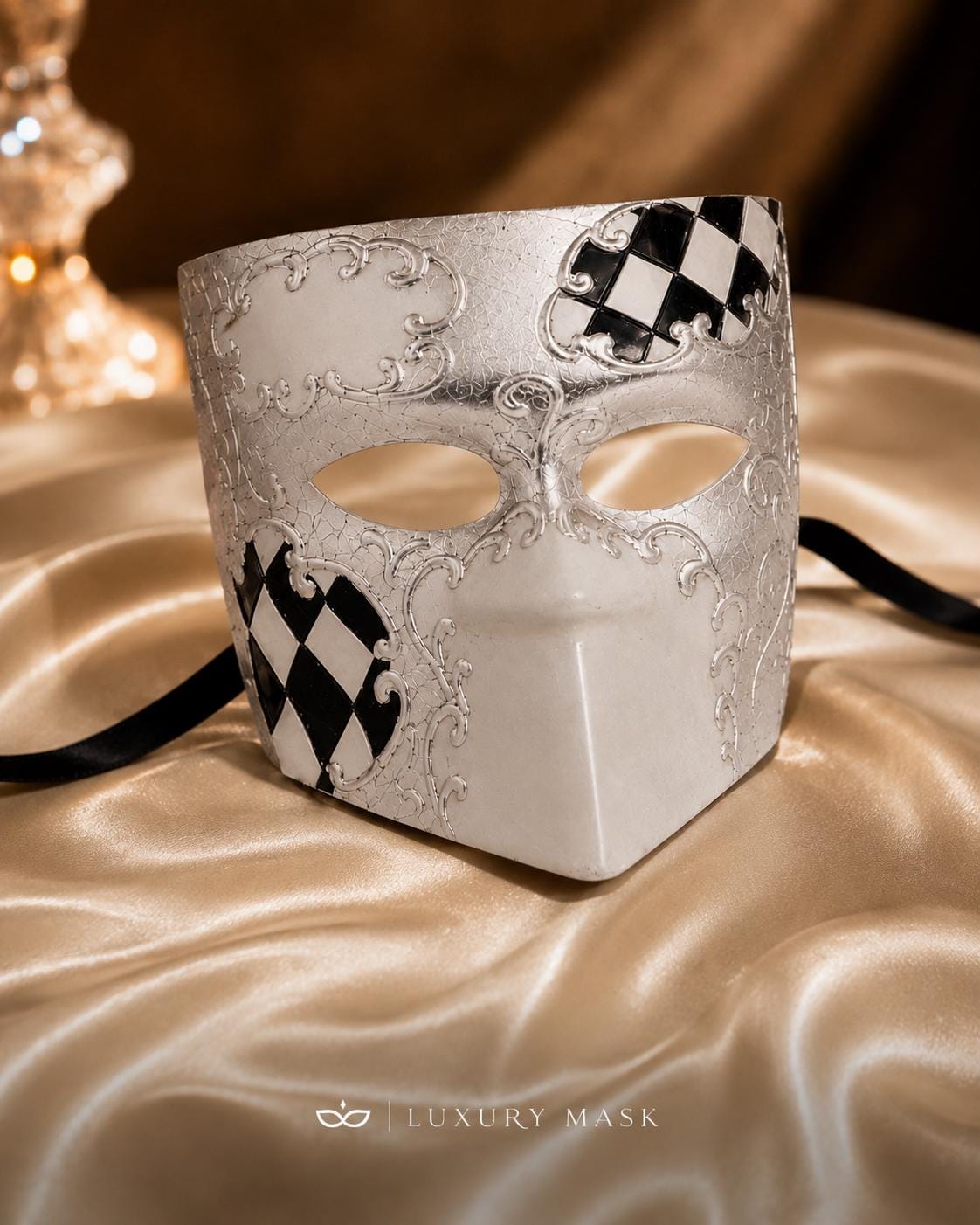 Black Silver masquerade mask product view 7