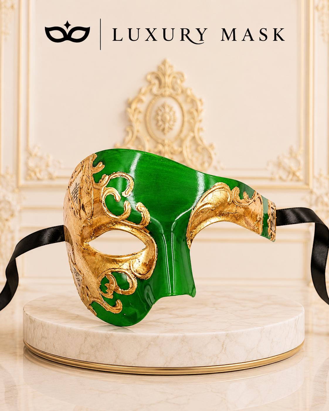 Green Gold Phantom Masquerade Mask for Men