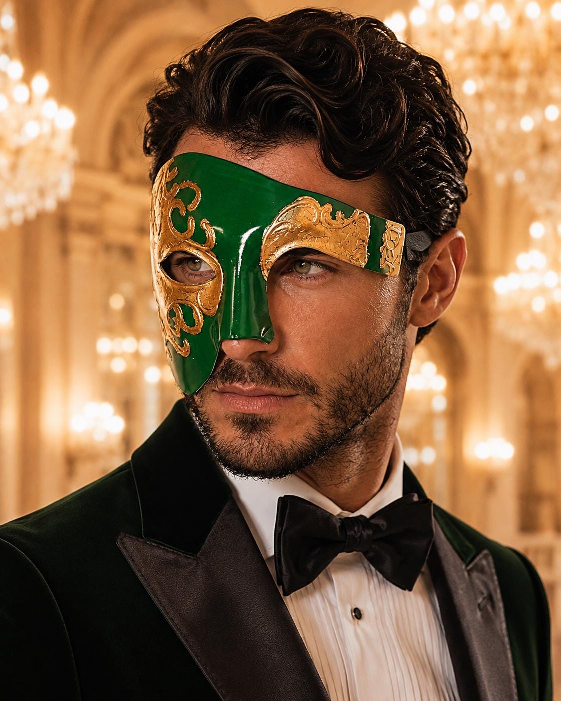 Green Gold Phantom Masquerade Mask for Men