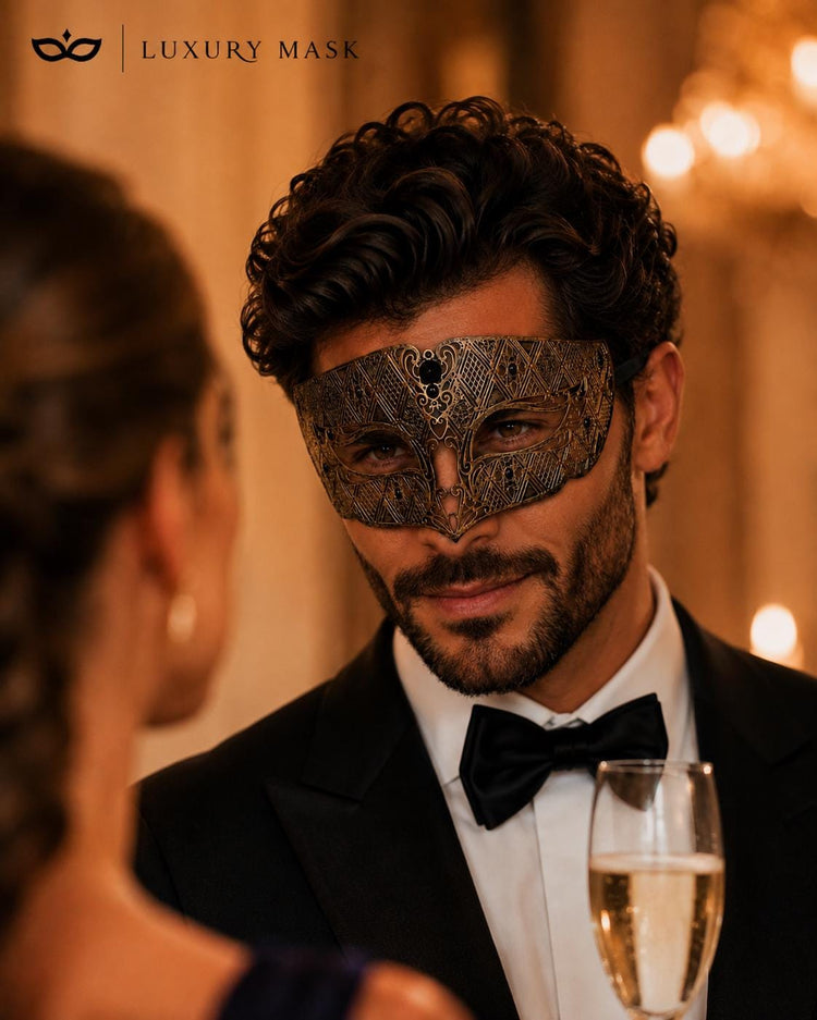 Black metal masquerade mask for men product view 4