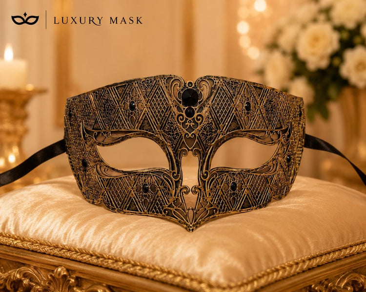 Black metal masquerade mask for men product view 5