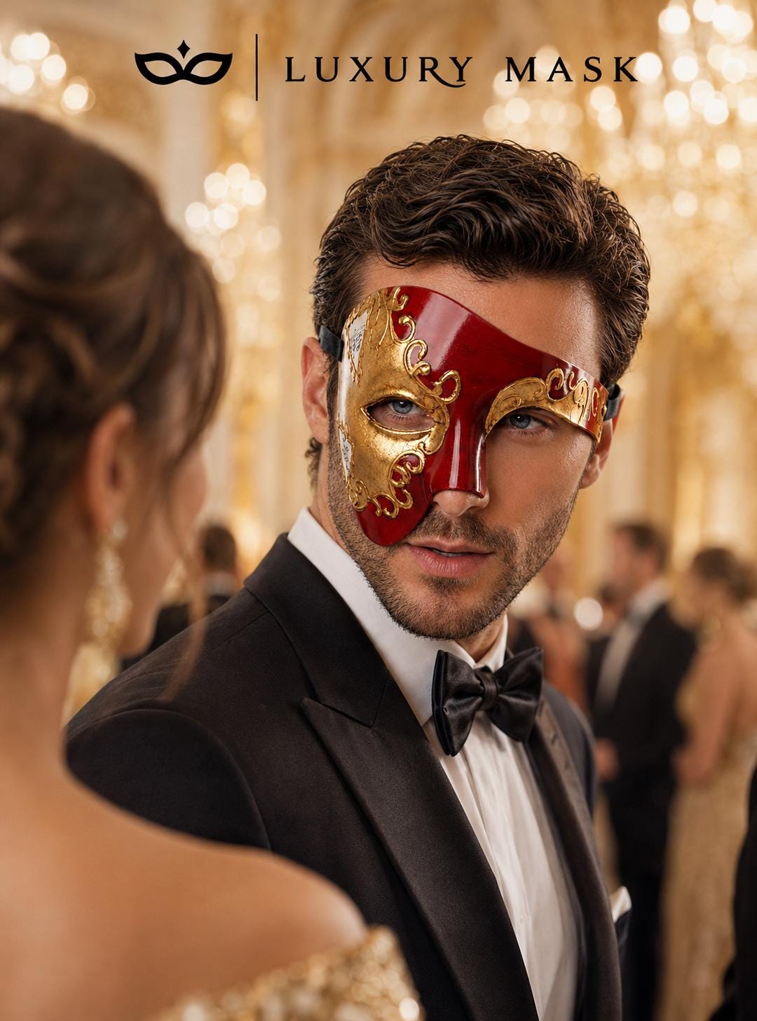 Red Gold Phantom Masquerade Mask for Men
