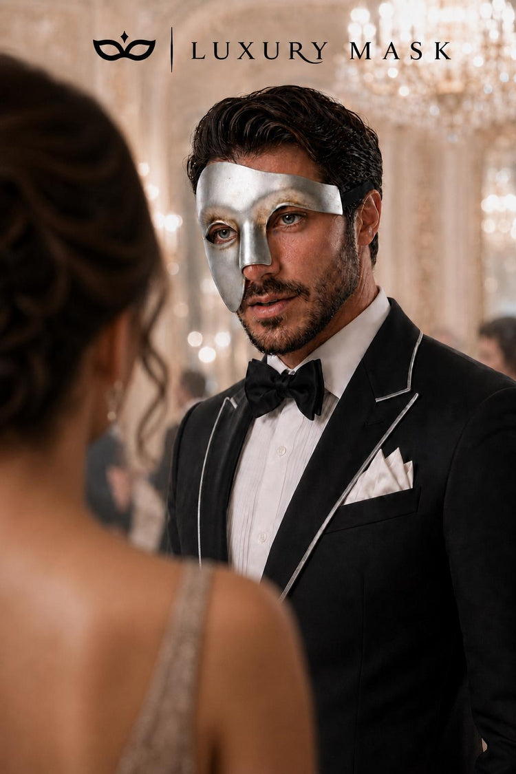 Solid Silver Phantom of the Opera Mask for Men