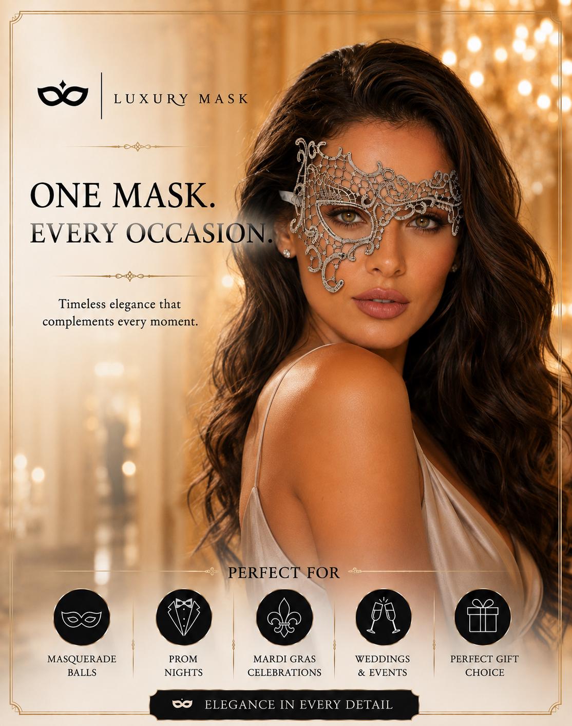 Silver lace masquerade mask for women product view 6
