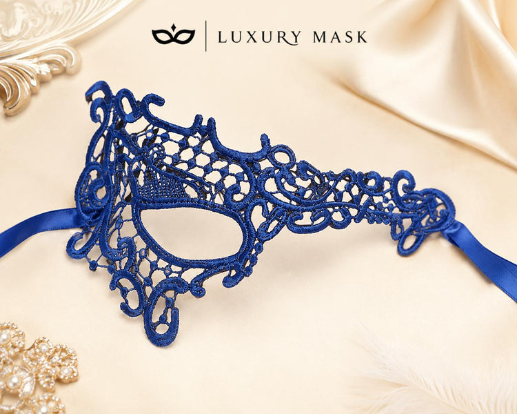 Blue lace masquerade mask for women product view 5