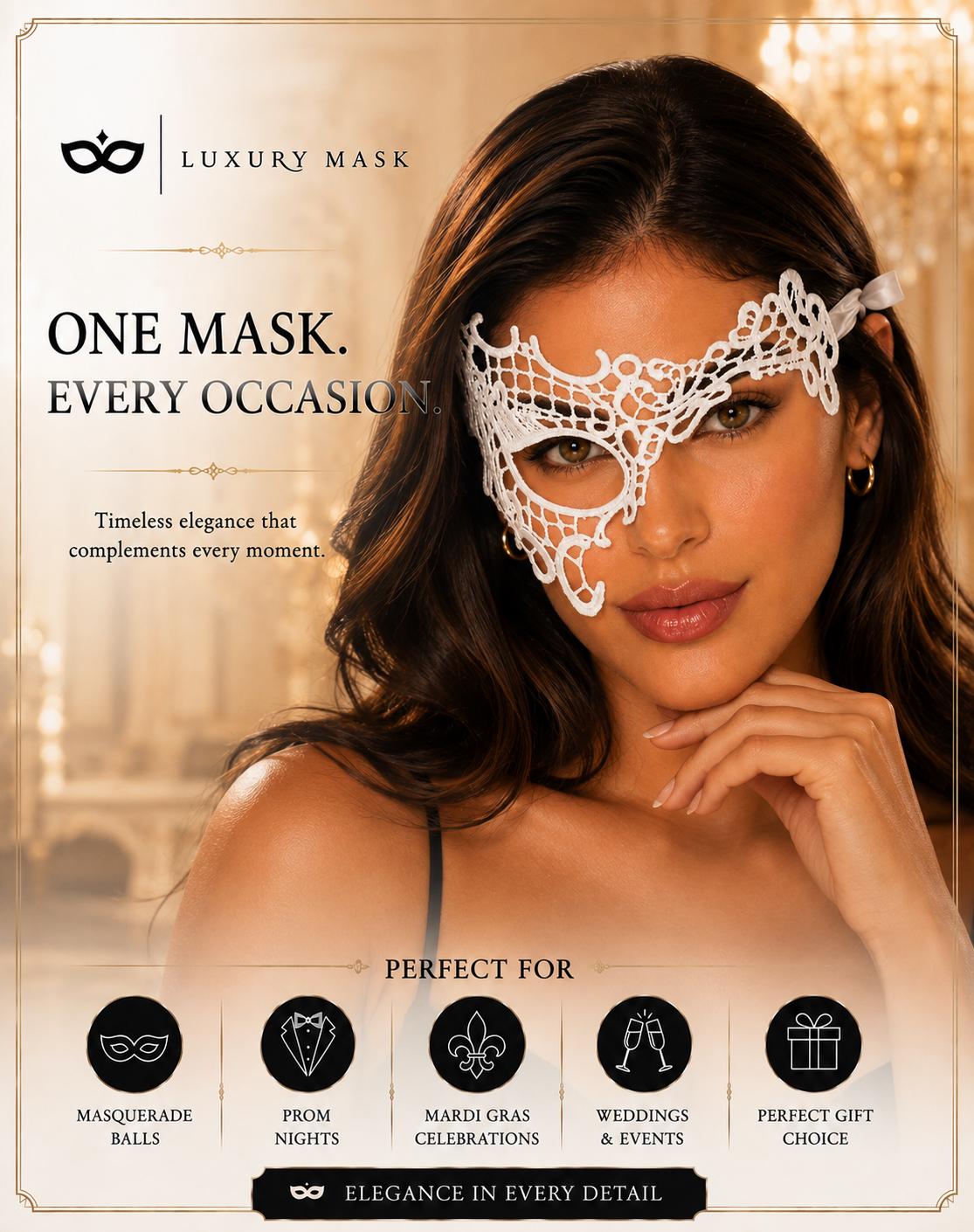 White lace masquerade mask for women product view 7