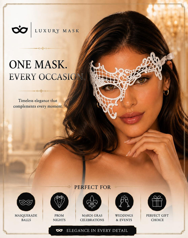 White lace masquerade mask for women product view 7