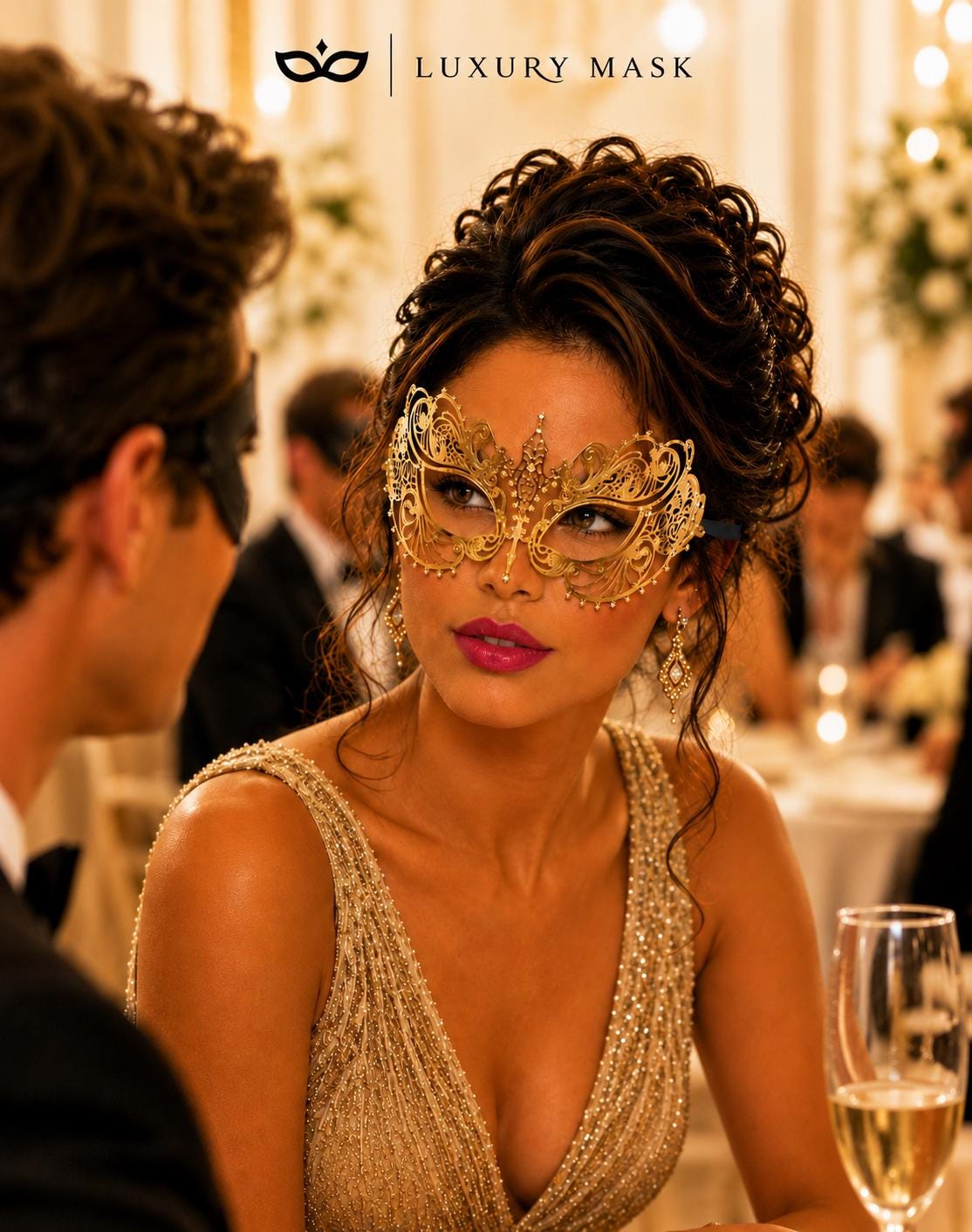 Gold metal masquerade mask product view 5