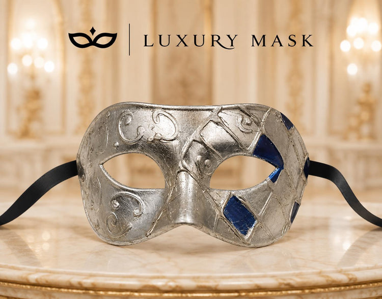 Antique Blue & Silver Venetian Masquerade Mask for Men